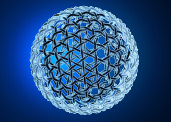 Intricate blue geometric sphere with interconnected lattice design.