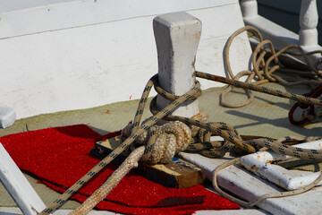 Nautical Ropes and Cleat on a Boat Deck