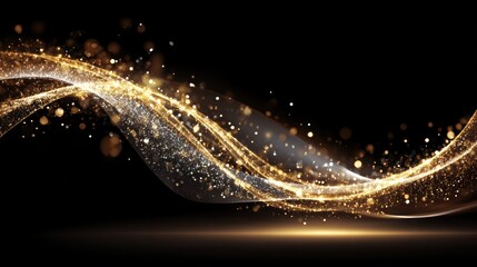 Gold glitter waves on a black background.