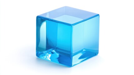 Clear blue cube object, glass cube design, cool cube, isolated cube on white