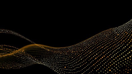 Gold particles form abstract wave pattern on black background.
