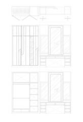 Wardrobe and Dressing Counter Interior Design Vector – Hidden Red LED Lighting and Closet Storage Details