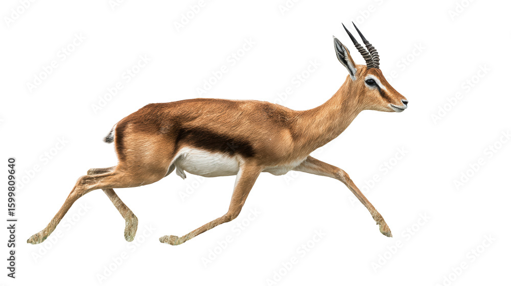 Poster antelope running in grass: a flat lay of an antelope running through the grass, isolated on a transp