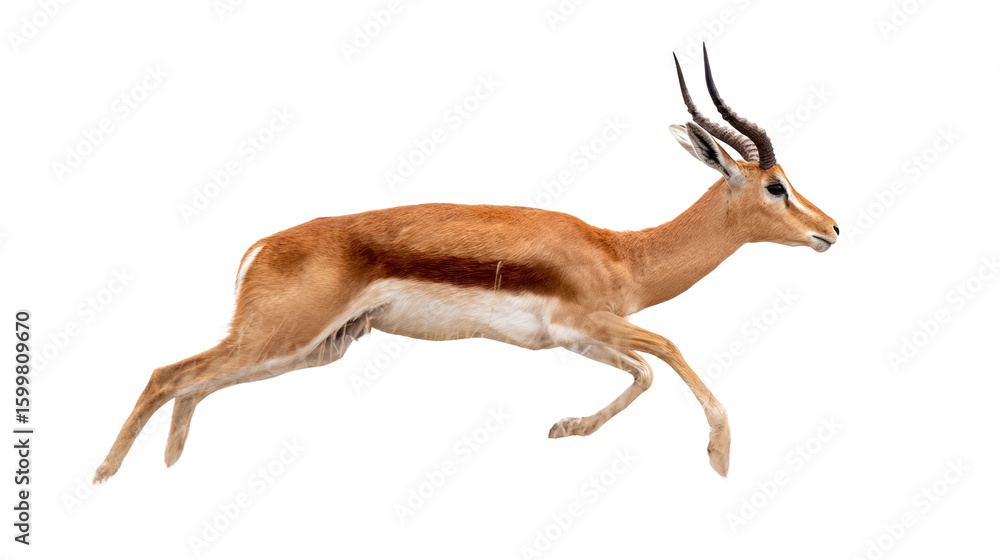 Poster antelope running in grass: a flat lay of an antelope running through the grass, isolated on a transp