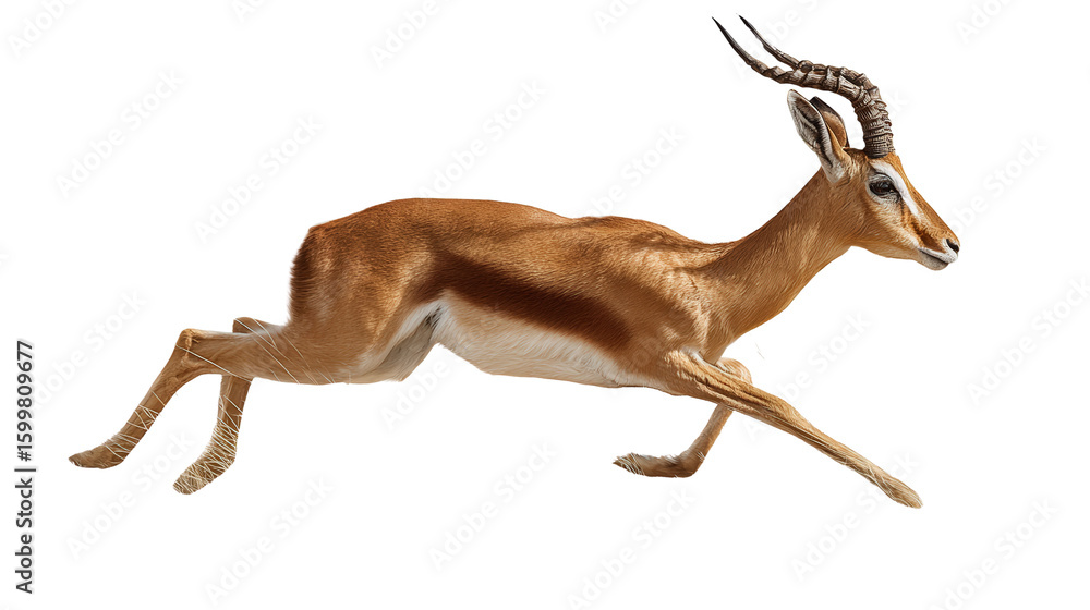 Poster antelope running in grass: a flat lay of an antelope running through the grass, isolated on a transp