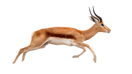 Antelope Running in Grass: A flat lay of an antelope running through the grass, isolated on a Transparent background, PNG file.