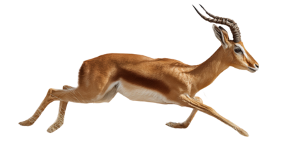 Antelope Running in Grass: A flat lay of an antelope running through the grass, isolated on a Transparent background, PNG file.