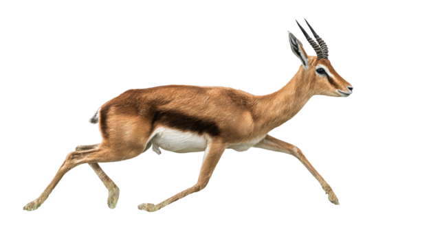 Antelope Running in Grass: A flat lay of an antelope running through the grass, isolated on a Transparent background, PNG file.