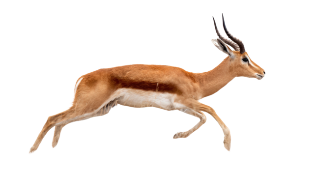 Antelope Running in Grass: A flat lay of an antelope running through the grass, isolated on a Transparent background, PNG file.