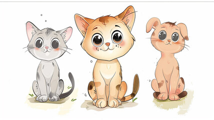 Fototapeta premium children's illustration of a cute cat on a white background, a funny pet