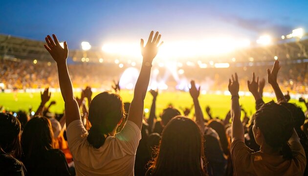 Excited crowd cheering at a stadium