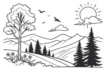 Majestic mountain landscape with soaring birds and blooming flowers nature mountains