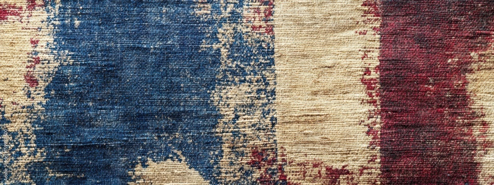 Poster abstract textured pattern with blue and red elements on fabric