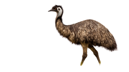 Australian Emu in Field: An Australian emu walking through a grassy field, isolated on a Transparent background, PNG file.