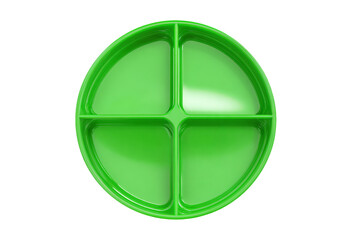 a green divided divided plate on a white background