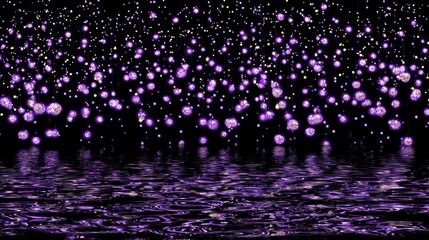 Purple glittering orbs cascade over a dark surface.