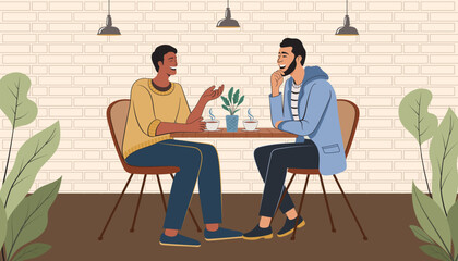 Friendly Laughter in a Warm Cafe Corner in Vector Concept