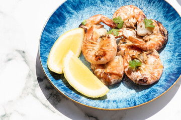 Jumbo Shrimp Scampi Sauteeing in Butter and Olive Oil