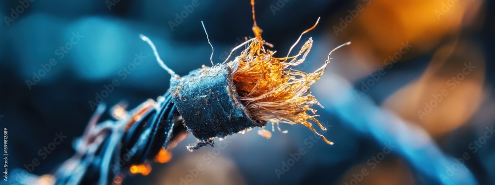 Poster close-up view of frayed rope with abstract background lighting effects