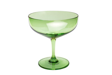 a green glass with a stem on a white background