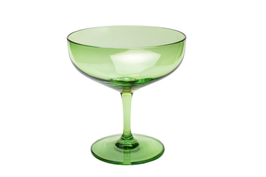 a green glass with a stem on a white background