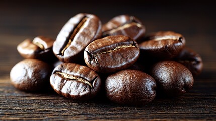 Roasted Coffee Beans on Rustic Wood