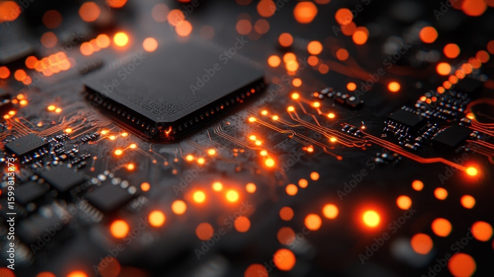Poster illuminated circuit board: a close-up of technology's intricate design