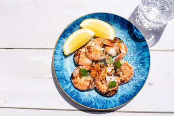 Jumbo Shrimp Scampi Sauteeing in Butter and Olive Oil