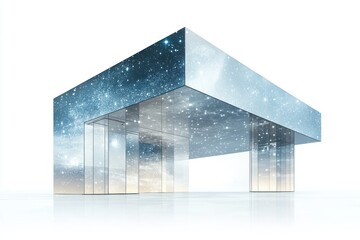 Futuristic building architecture design with glass and space sky rendering