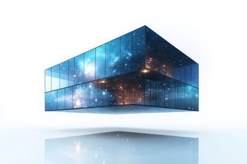 Modern architecture building design with glass facade and space reflection