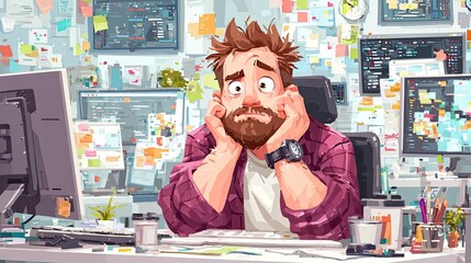 IT specialist troubleshooting computer, tech support scene, modern office, network problem solving, workplace IT