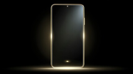 Elegant smartphone with golden edges, blank dark screen