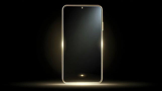Elegant smartphone with golden edges, blank dark screen