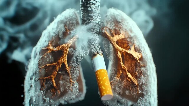 This visual representation highlights the serious impact of smoking on lung health. Viewers can understand how tobacco products lead to respiratory damage over time