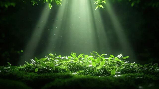 Ethereal Sunlight Filtering Through Lush Green Foliage Illuminating Vibrant Plants in a Mystical Forest Setting 4k video footage