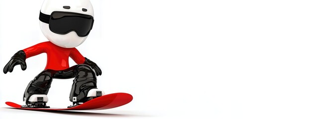 Stylized Cartoon Snowboarder in Red Suit Executing a Trick on White Background