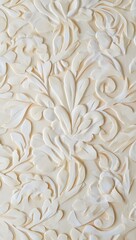 Creamy Beige Embossed Floral Damask Texture; Elegant, Luxurious, and Refined Background Pattern.