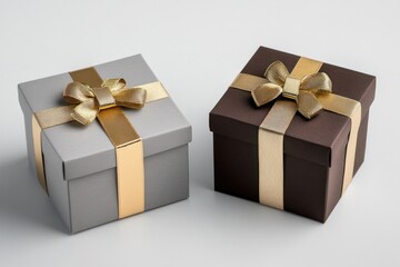 Gift boxes with gold ribbon present packaging for birthday christmas holiday