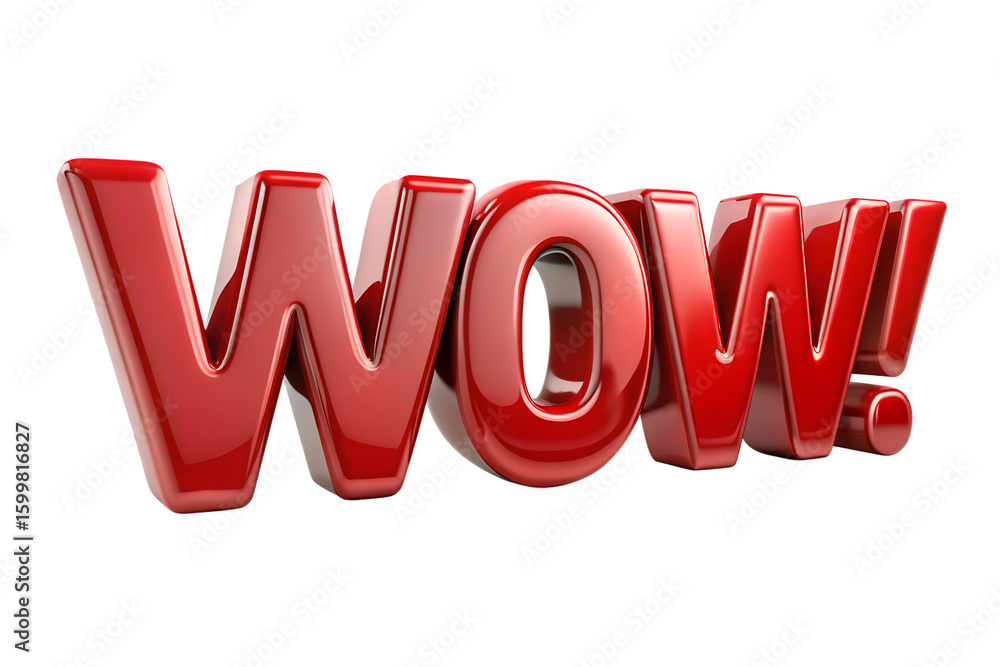 Fototapete the word wow rendered in bold shiny red letters with an exclamation mark conveys a strong sense of a
