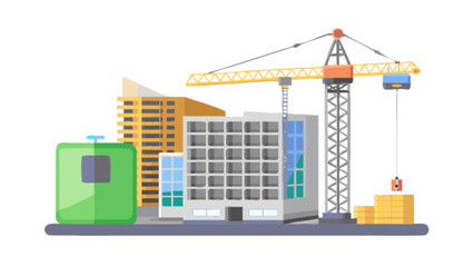 Obraz premium Construction site with crane building new apartment skyscraper development project vector illustration