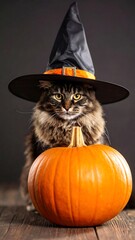 Halloween cat with pumpkin