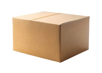 A closed brown cardboard box sits isolated on a clean transparent background ready for shipping or storage