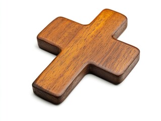 Wooden cross pendant isolated on white background christian faith symbol wood