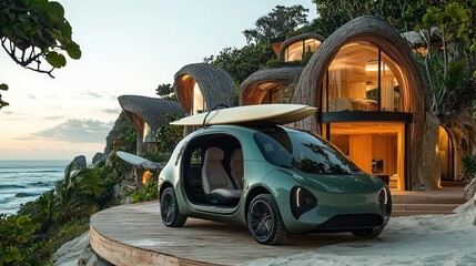 Luxury Electric Vehicle by the Ocean: Sustainable Coastal Living