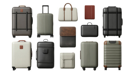 Designer Luggage Sets: A flat lay of designer luggage sets with sleek and modern designs, isolated on a Transparent background, PNG file.