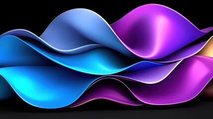 Abstract Fluid Blue Purple Gold Fabric Waves on Black Background