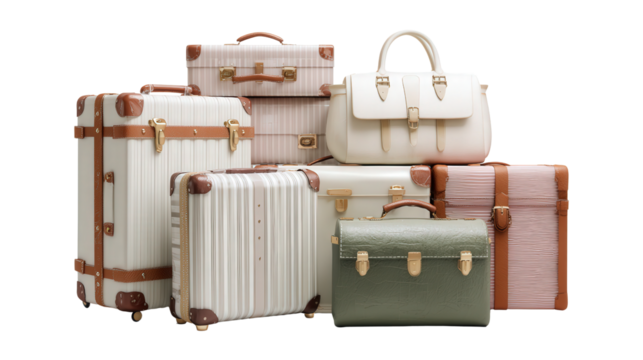 Designer Luggage : A flat lay of designer luggage with elegant features, isolated on a Transparent background, PNG file. - Powered by Adobe