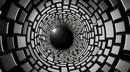 Abstract Grayscale Geometric Tunnel Digital Art