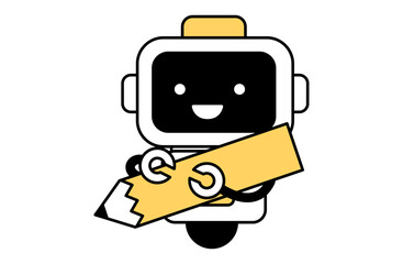 鉛筆を持ったAI、ロボットのベクターイラスト 生成AI