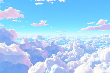 Pastel Sky With Fluffy Clouds